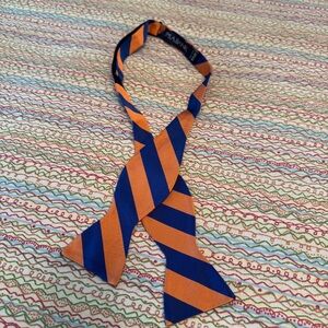 Jos A Bank Executive 100% Silk Blue and Orange Striped Self Tie Bowtie